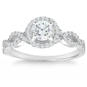 1 1/10Ct TW Moissanite & Lab Grown Diamond Halo Engagement Ring White Gold