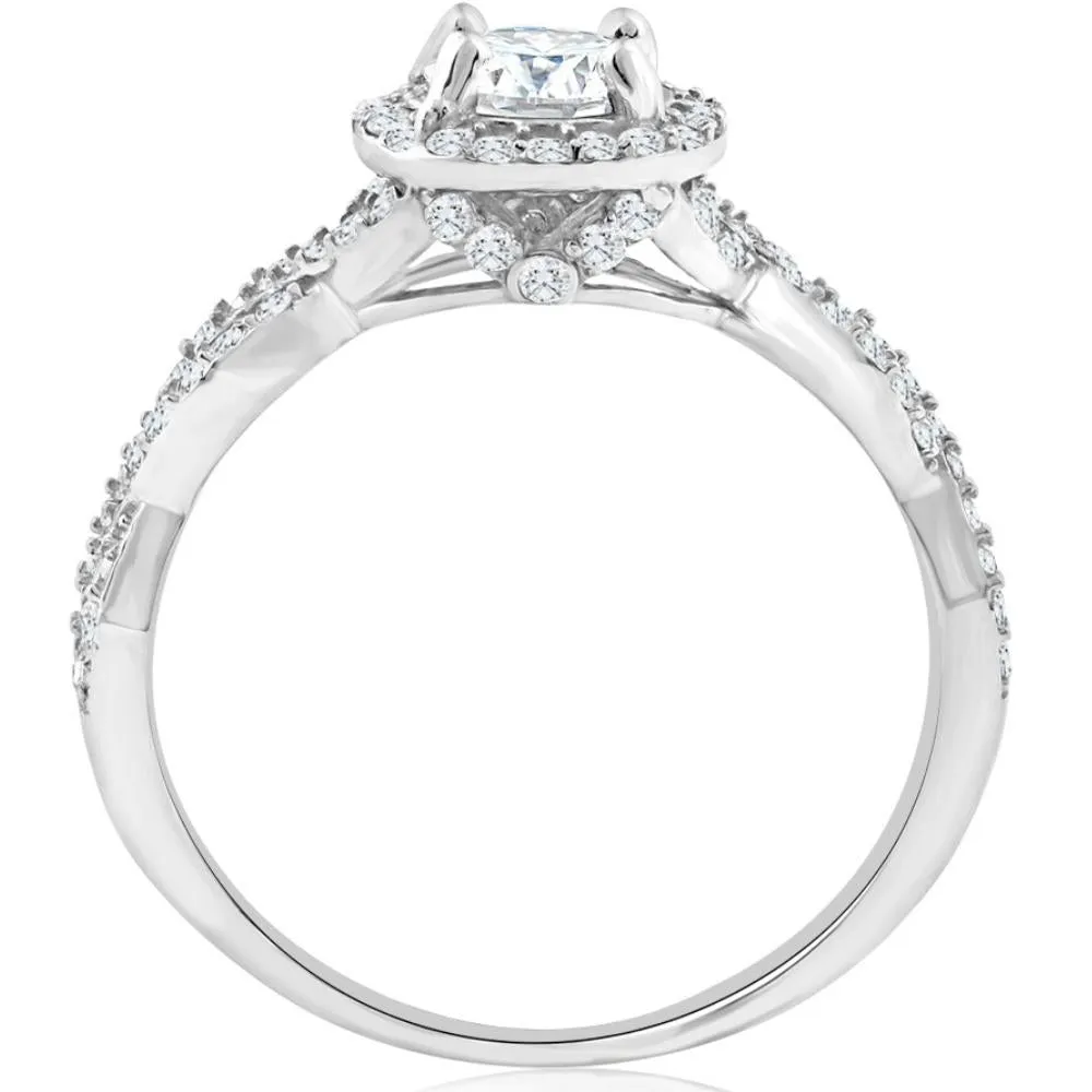 1 1/10Ct TW Moissanite & Lab Grown Diamond Halo Engagement Ring White Gold