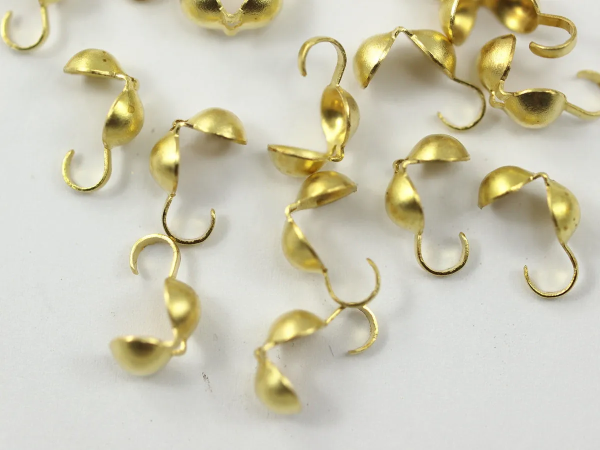 100 Raw Brass Cord End Clasp With Loop, Findings (13 X 5 Mm) Brs 226