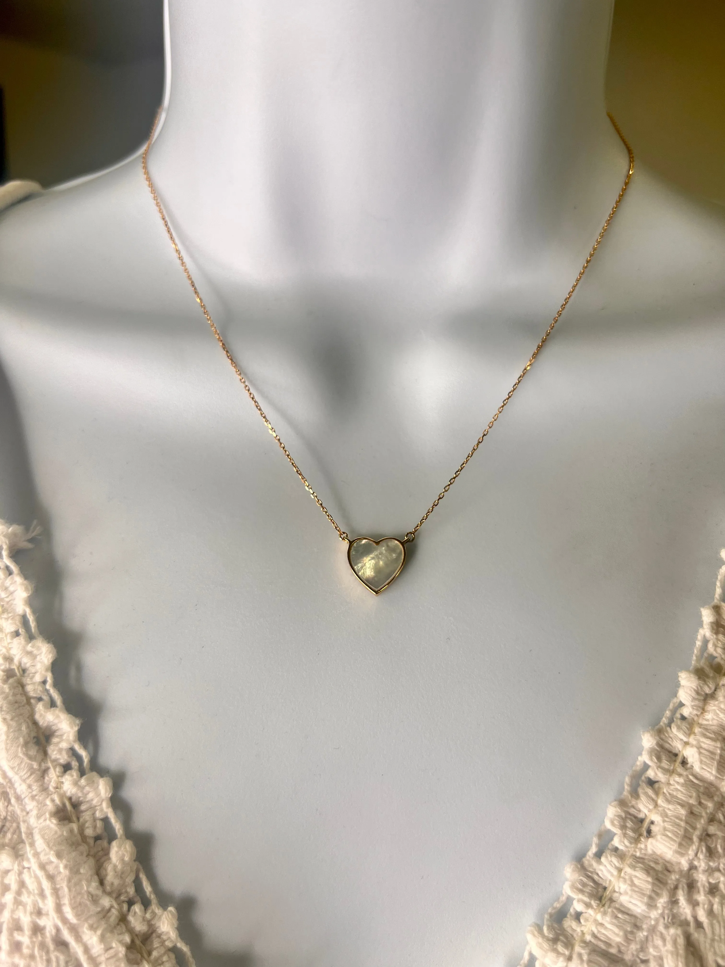 14K gold necklace mother pearl heart pendant