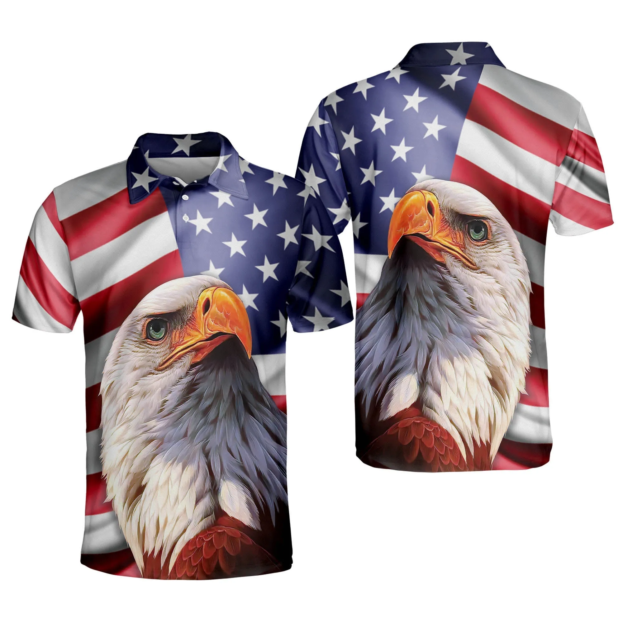 3D All Over Print Patriotic American Design With Eagle Polo Shirt, Idea Shirt for Men in Independence Day