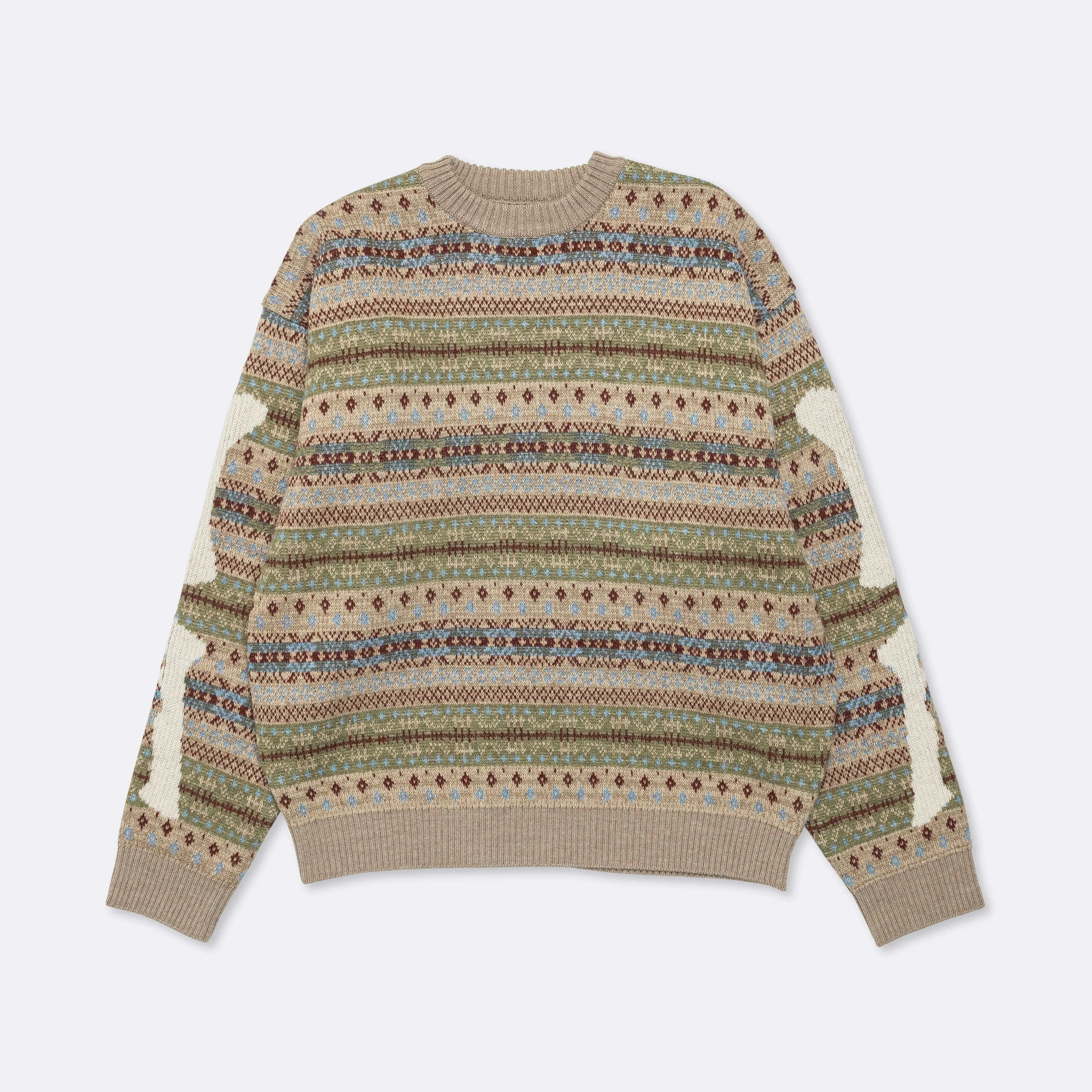 7G Wool FairIsle BONE Crew Sweater - Sax