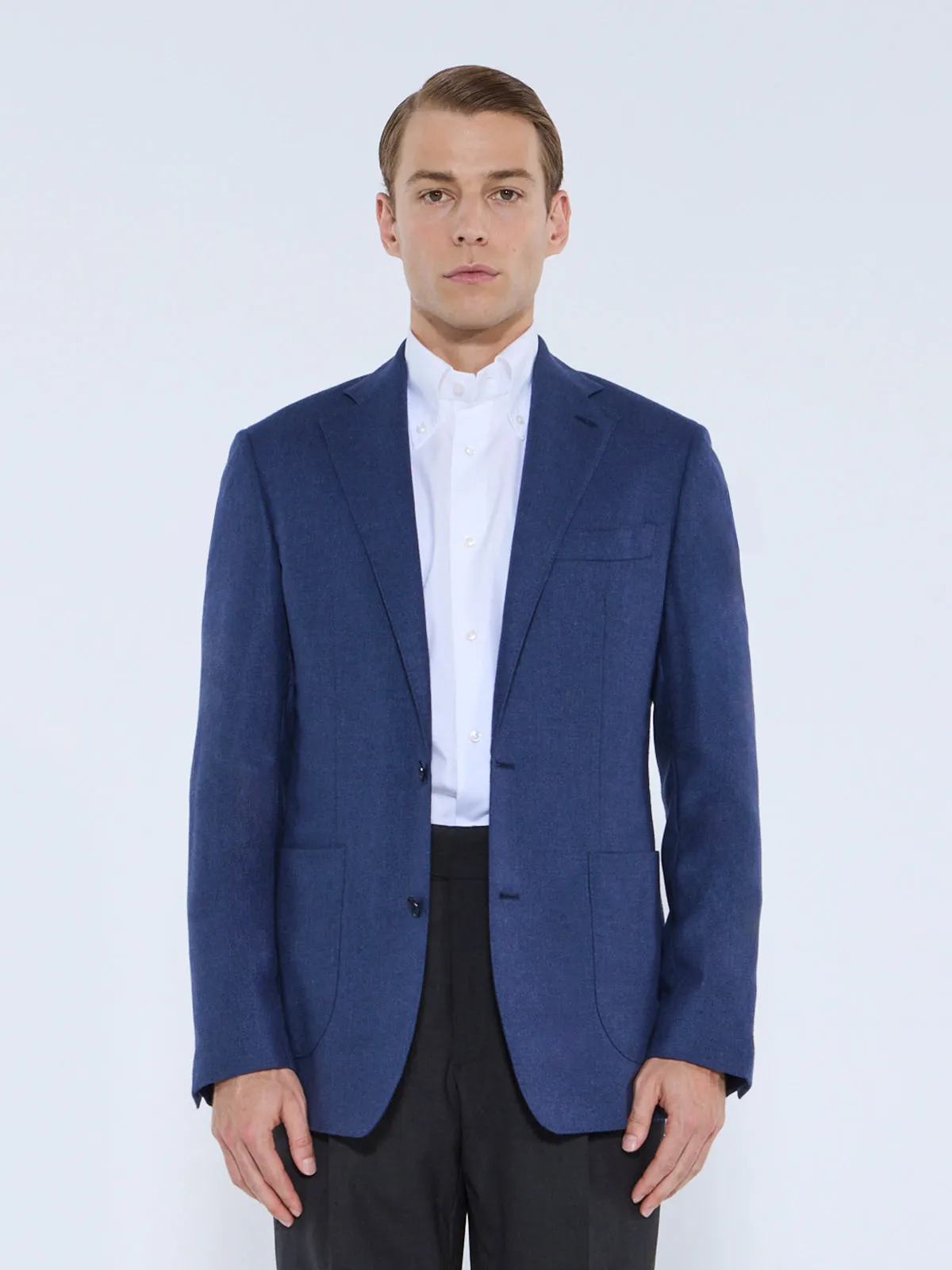 Adria Blazer - Indigo Silk & Wool Basketweave