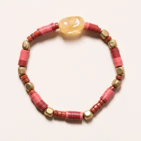 African Brass and Vinyl, Mexican Beads, and Citrine Bloom Bracelet