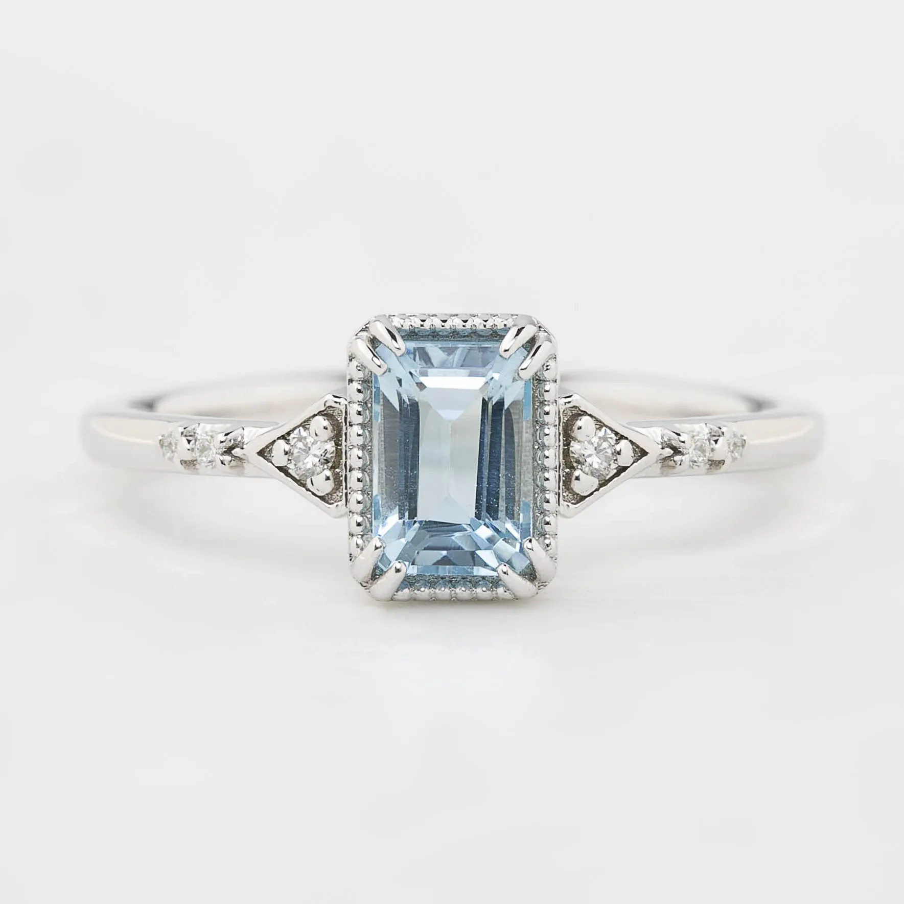 Agatha Ring 0.60ct Emerald Aquamarine, 14k White Gold