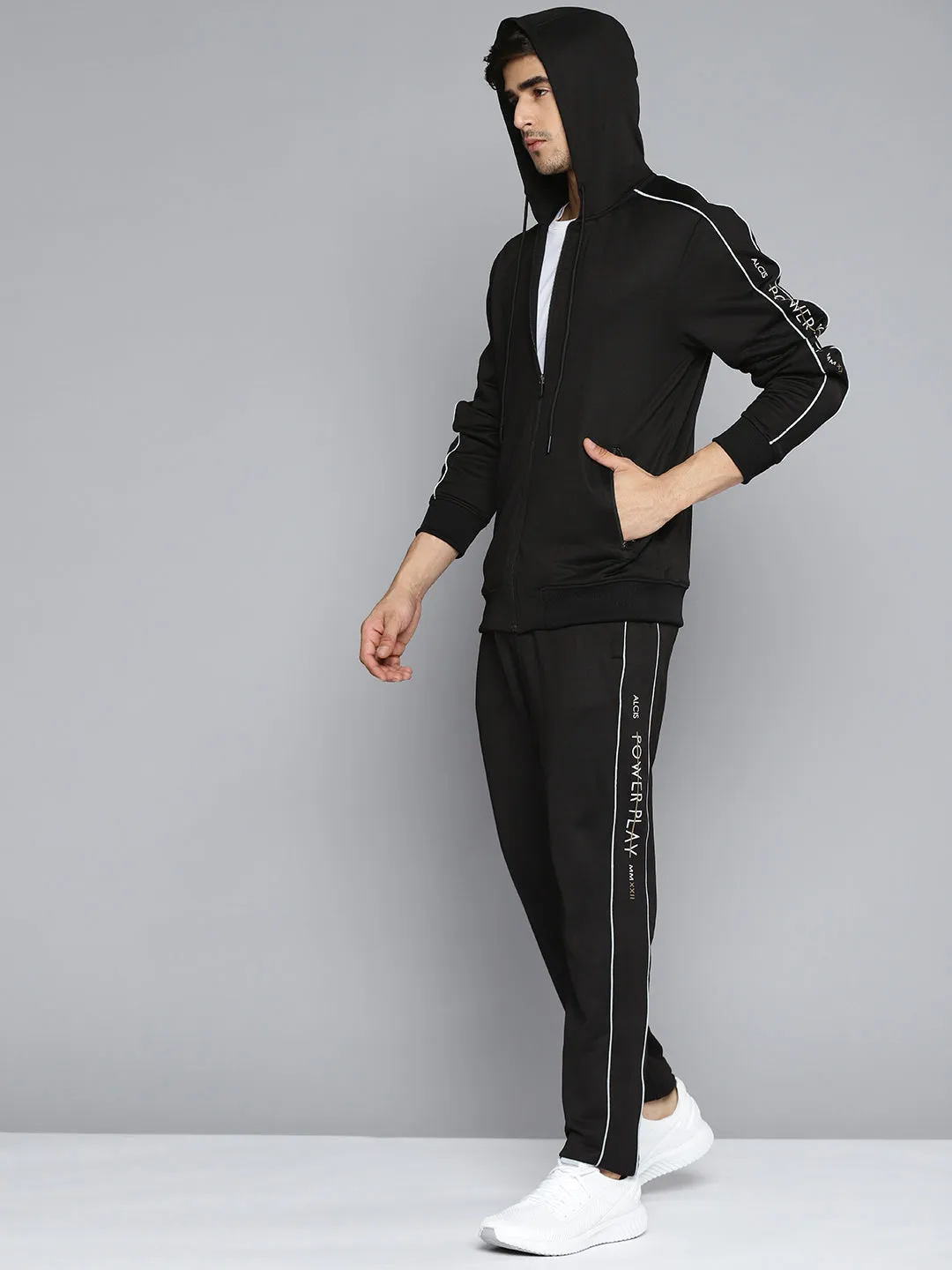 Alcis Men Black Solid Tracksuit with Side Detail