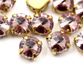 Amethyst Rhinestone Setting, 20 Ss47 Light Amethyst Rivoli Sew On Rhinestone Raw Brass Prong Settings 4 Hole Slider (10mm)