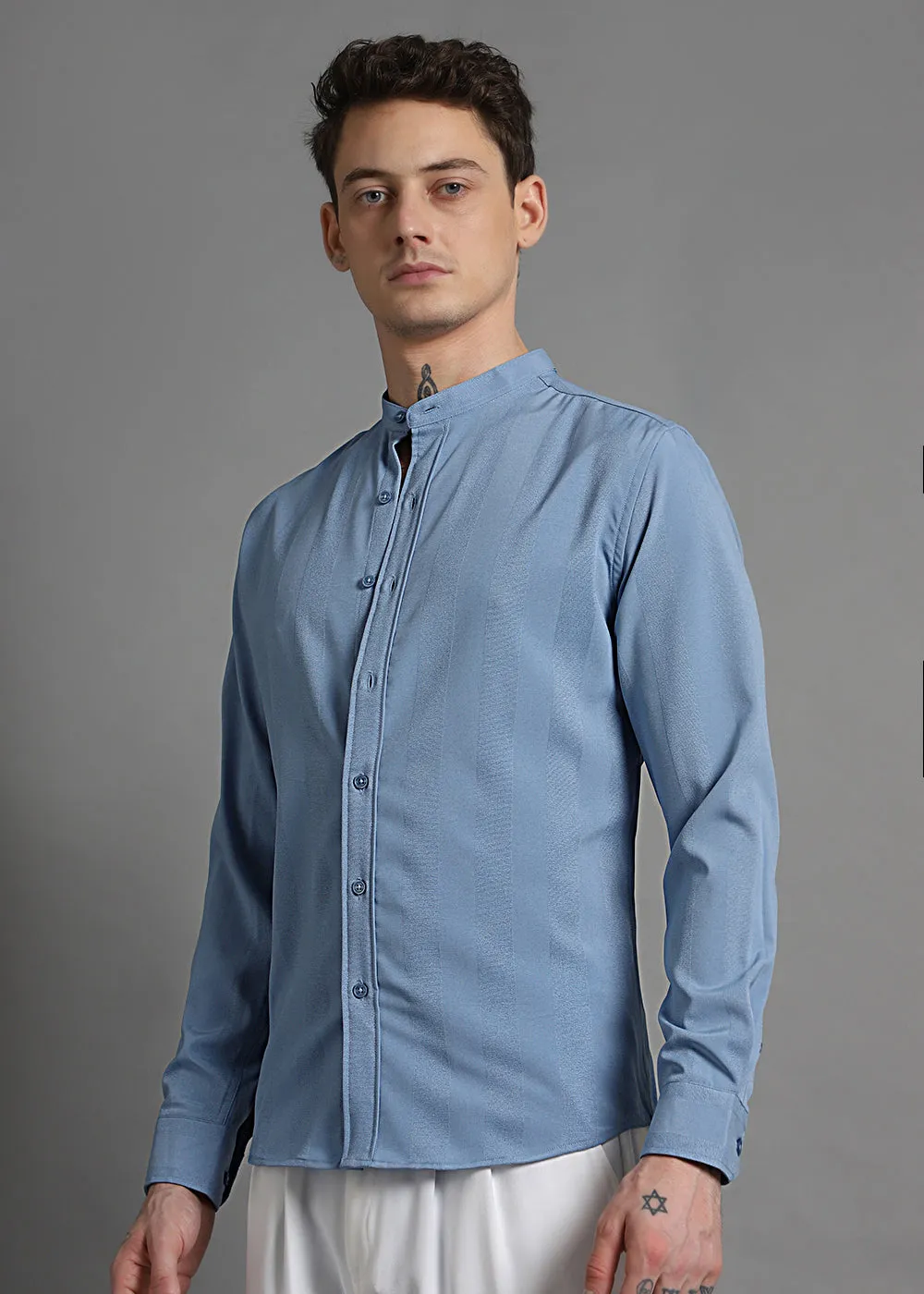 Aqua Blue Shein Patterned Shirt