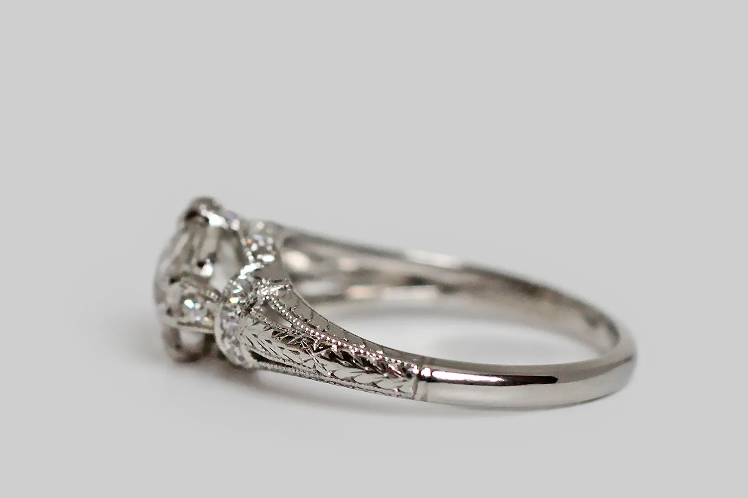 Architectural Art Deco Era Engagement Ring with 1.3 Carat OMC Center in Platinum