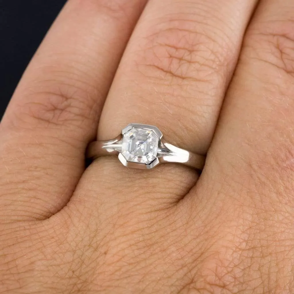 Asscher Cut Moissanite Fold Semi-Bezel Set Solitaire Engagement Ring