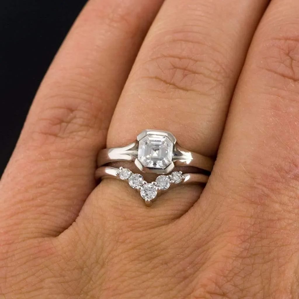 Asscher Cut Moissanite Fold Semi-Bezel Set Solitaire Engagement Ring