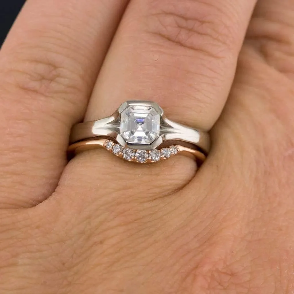 Asscher Cut Moissanite Fold Semi-Bezel Set Solitaire Engagement Ring