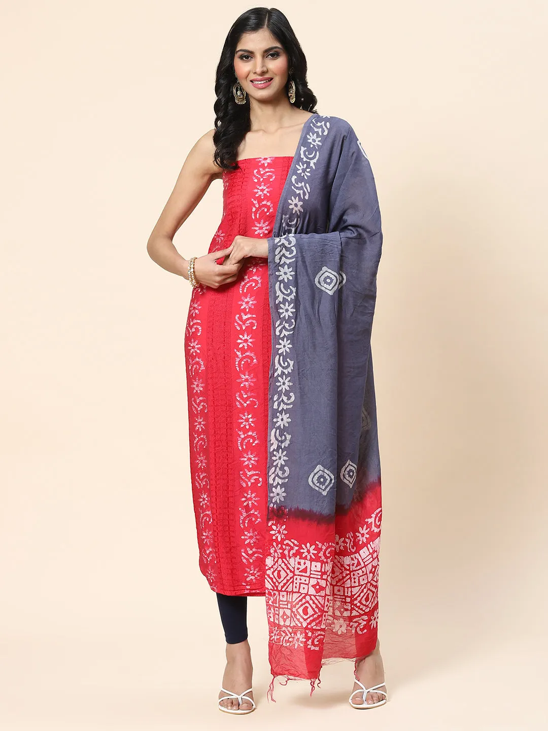 Batik Printed Chanderi Unstitched Suit Piece With Dupatta