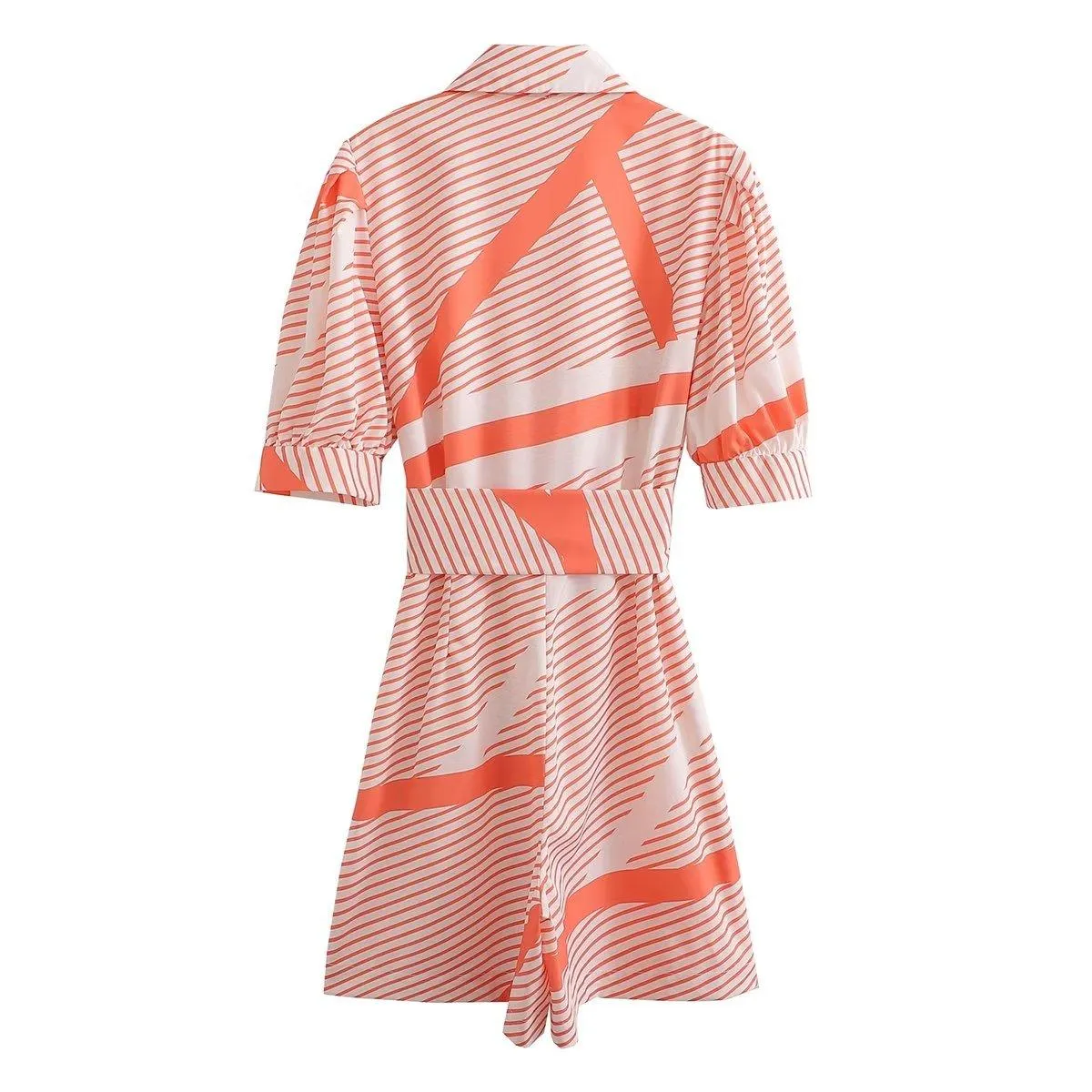 Belted Stripe Print Romper - Puff Sleeve Summer Style