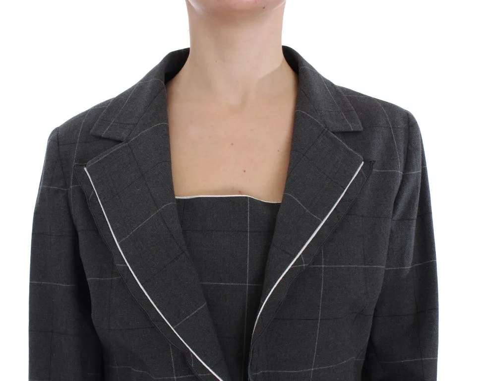 BENCIVENGA Elegant Gray Checkered Sheath Suit Women's Set