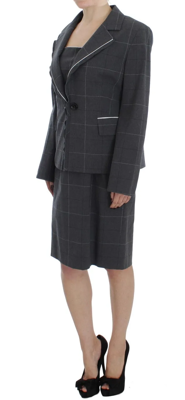 BENCIVENGA Elegant Gray Checkered Sheath Suit Women's Set