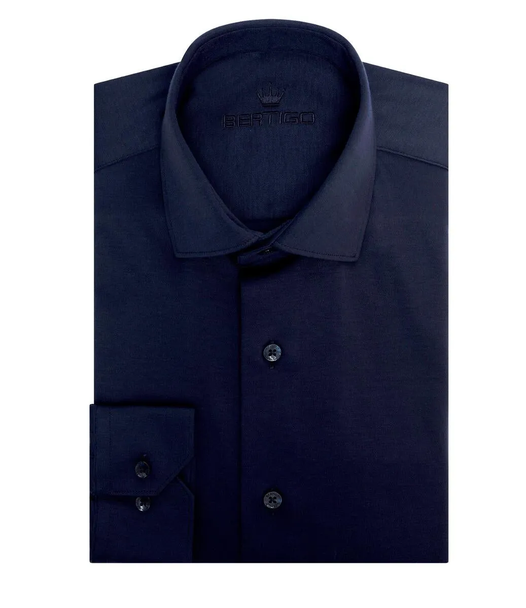 Bertigo Shirt | Nikky-92 Solid Navy Twill