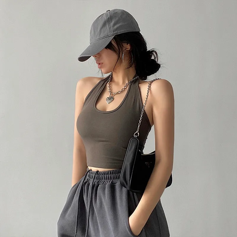 Bia Solid Color Halter Casual Sleeveless Slim Cropped Top