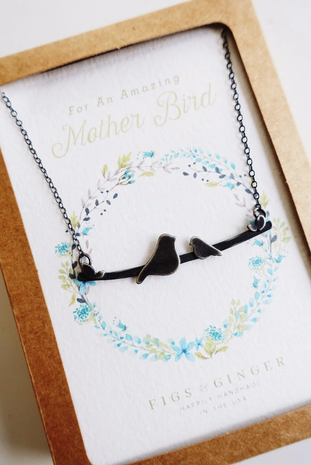 Bird on a Branch Mother's Necklace: Momma & 1 baby