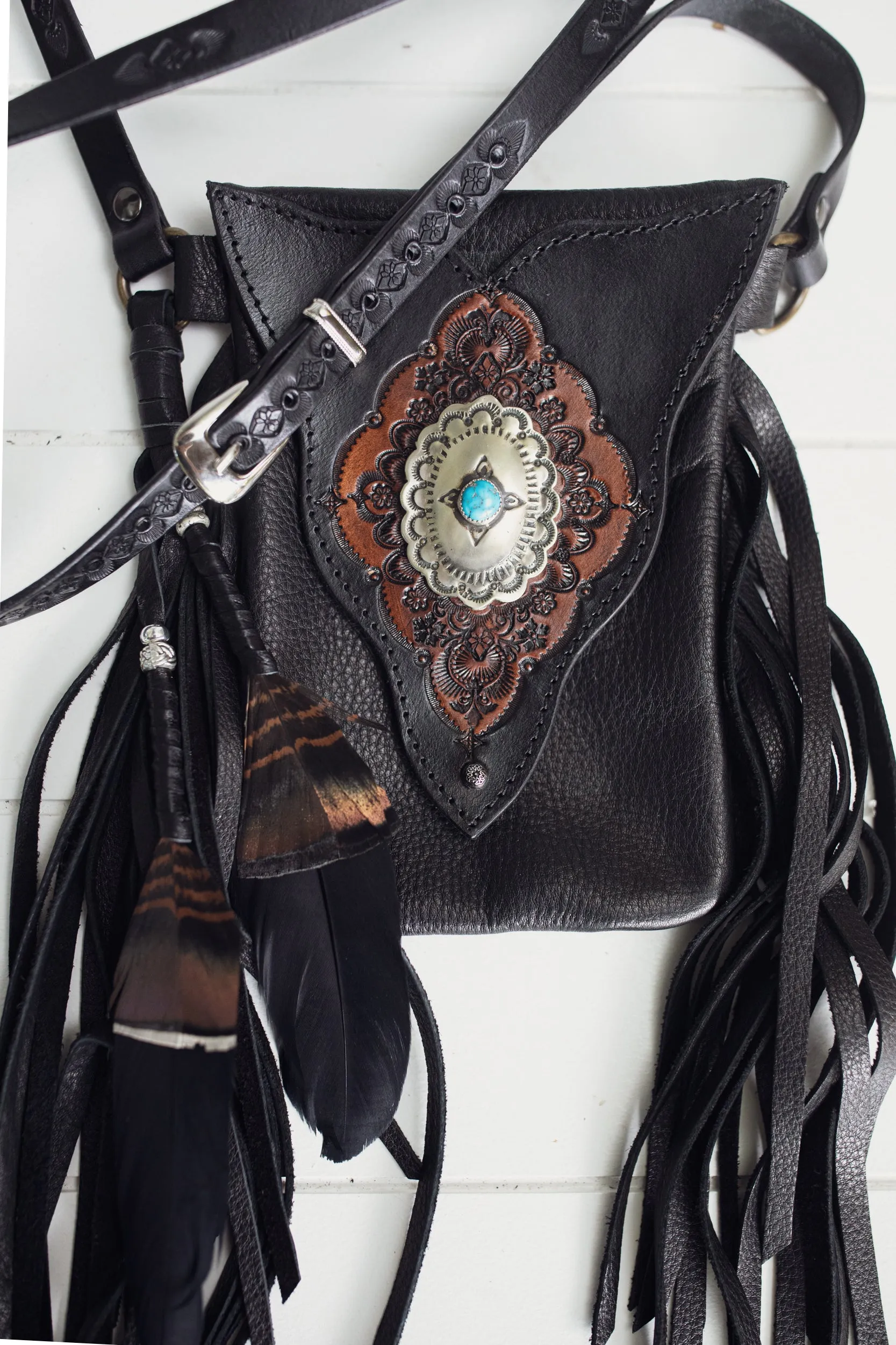 Black Bay Gypsy Wanderer Phone Pouch with Navajo Concho