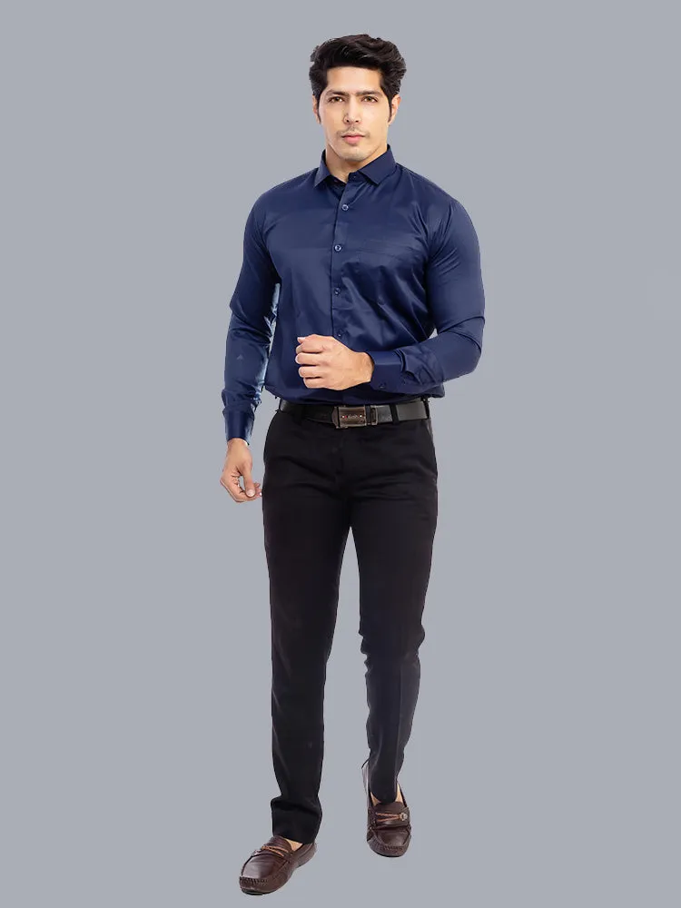 Black Formal Shirt - Navy Solid Satin Formal Men Shirt