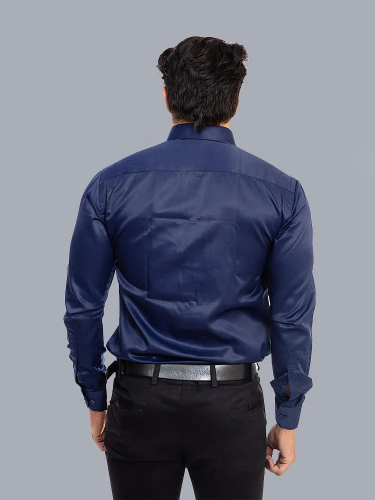 Black Formal Shirt - Navy Solid Satin Formal Men Shirt