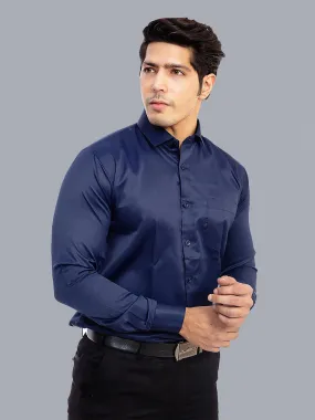 Black Formal Shirt - Navy Solid Satin Formal Men Shirt