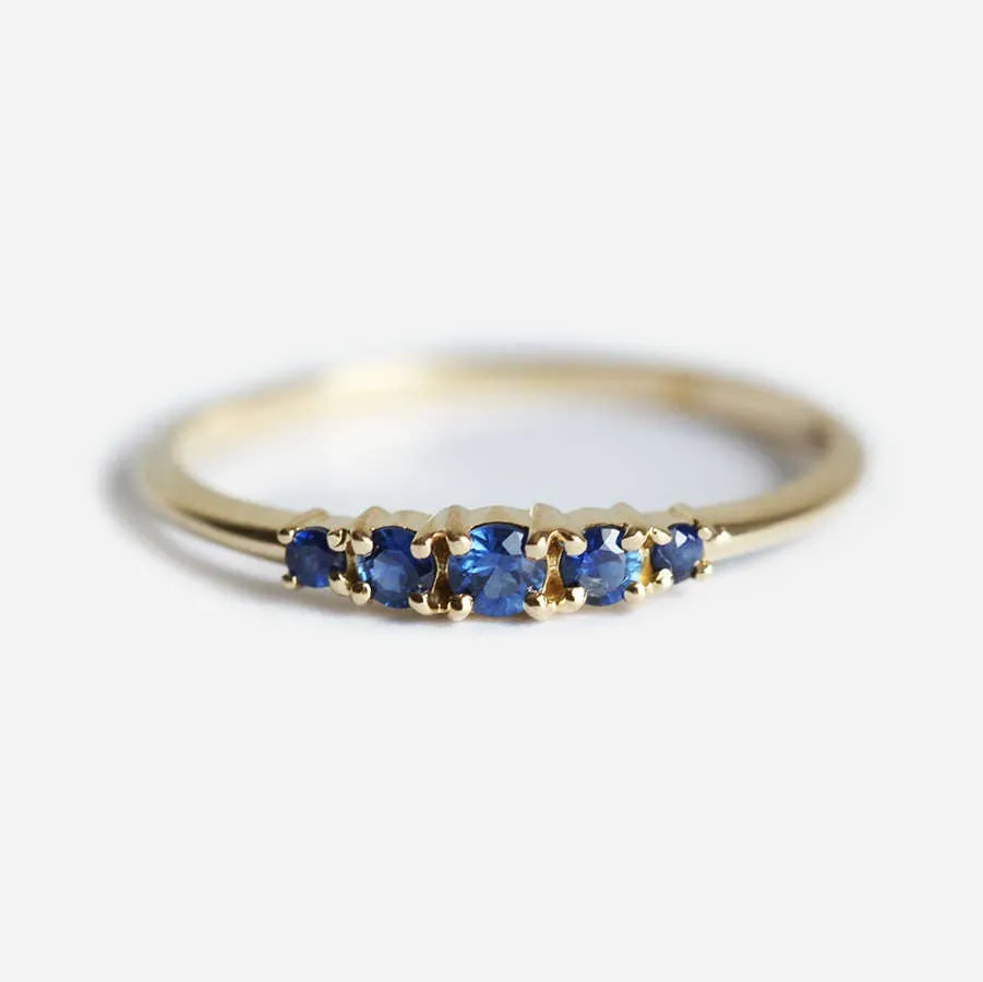 Blue Sapphire Ring With Five Stones 14K Yellow Gold