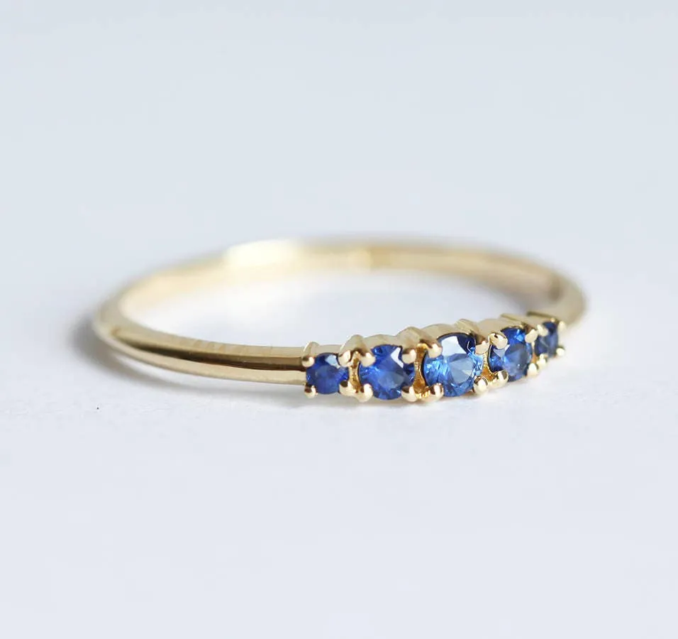 Blue Sapphire Ring With Five Stones 14K Yellow Gold