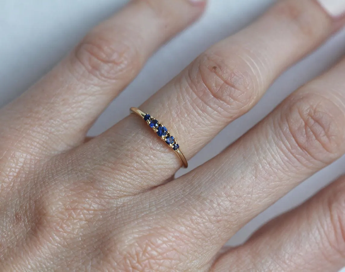 Blue Sapphire Ring With Five Stones 14K Yellow Gold