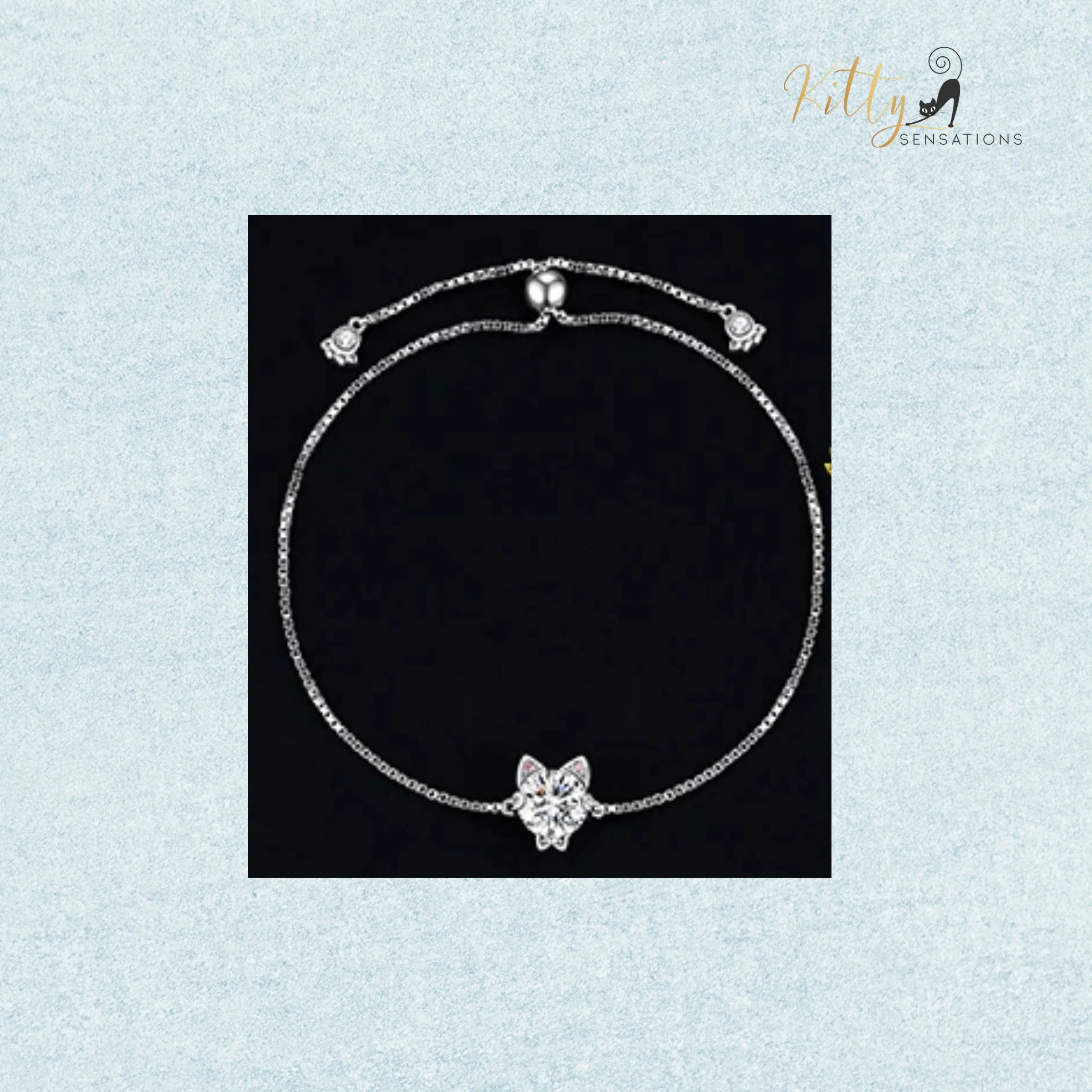 Classy Sparkling CZ Kitty Bracelet (Fine Jewelry) in Solid 925 Sterling Silver - Adjustable Size