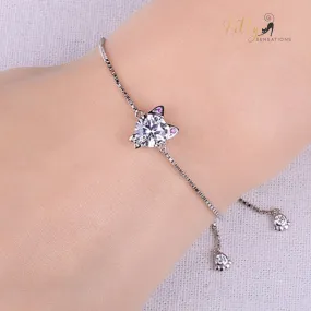 Classy Sparkling CZ Kitty Bracelet (Fine Jewelry) in Solid 925 Sterling Silver - Adjustable Size