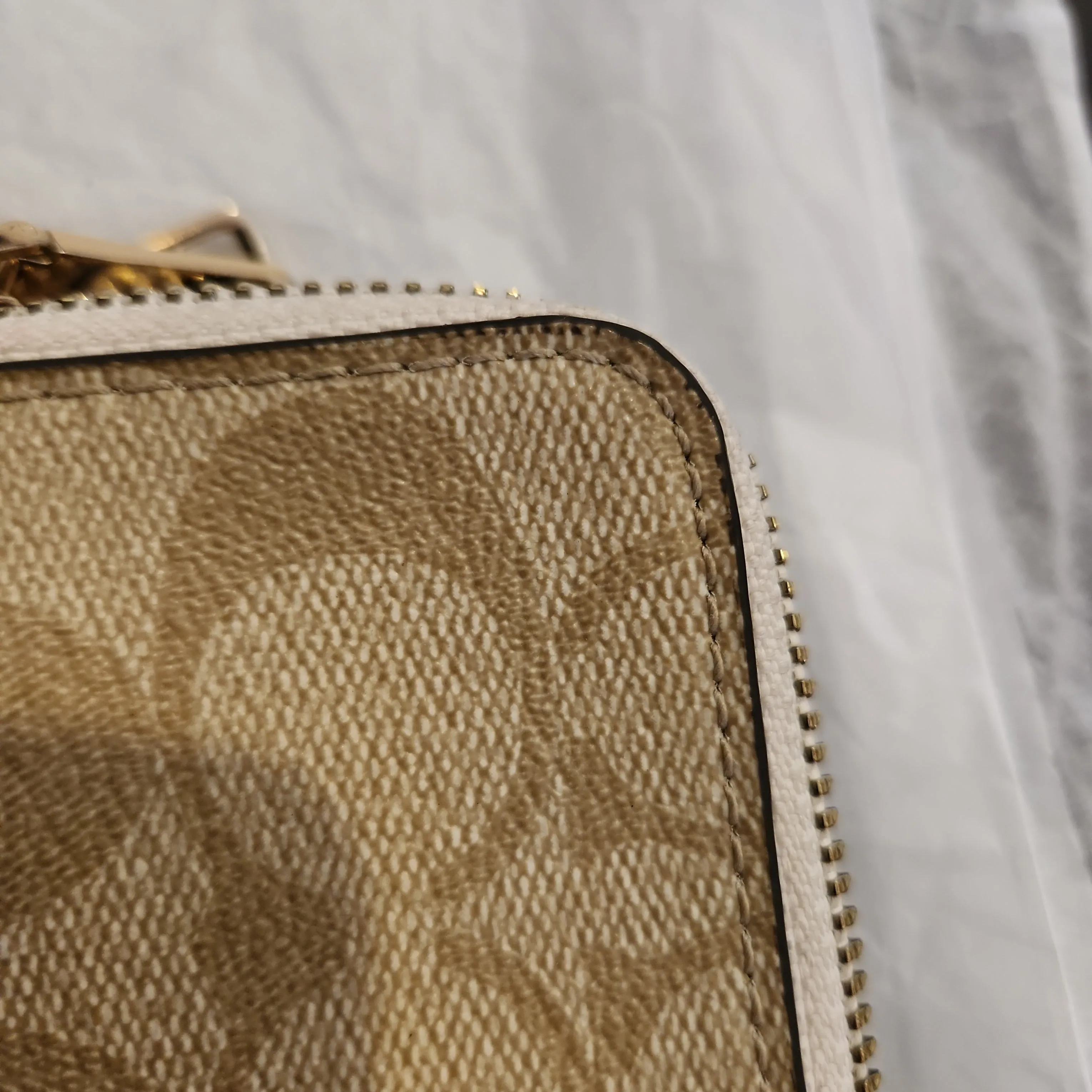 Coach Beige Coated Canvas Large Monogram Wristlet | Gently Used |