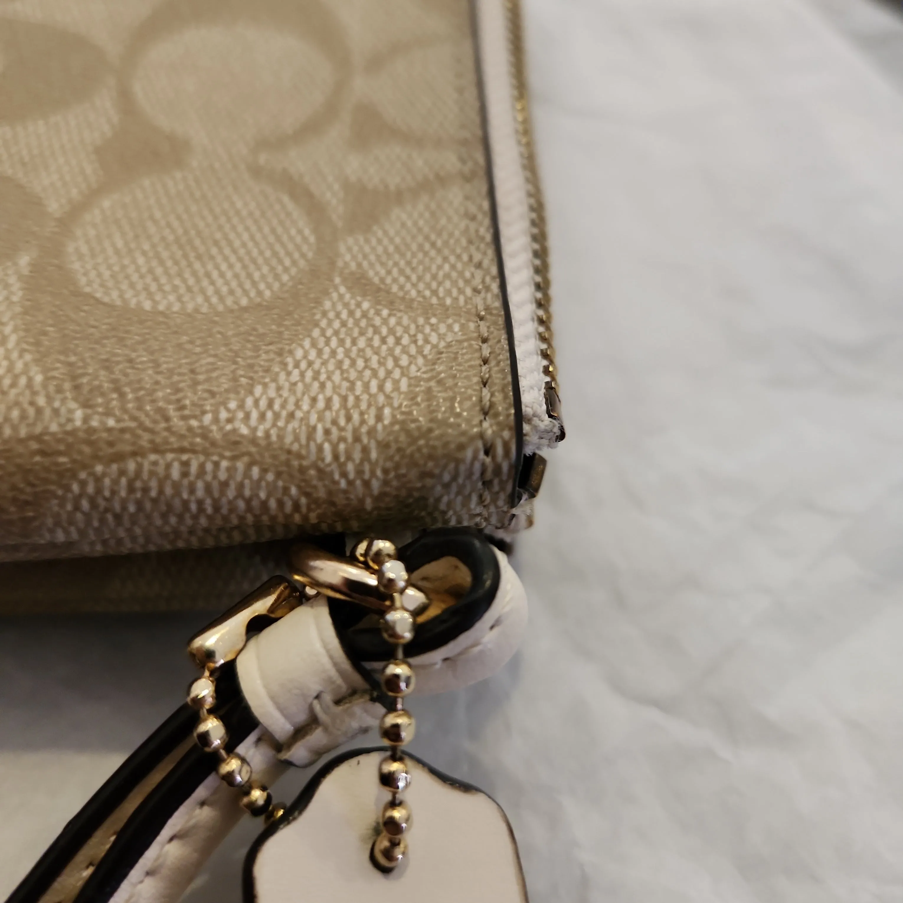 Coach Beige Coated Canvas Large Monogram Wristlet | Gently Used |