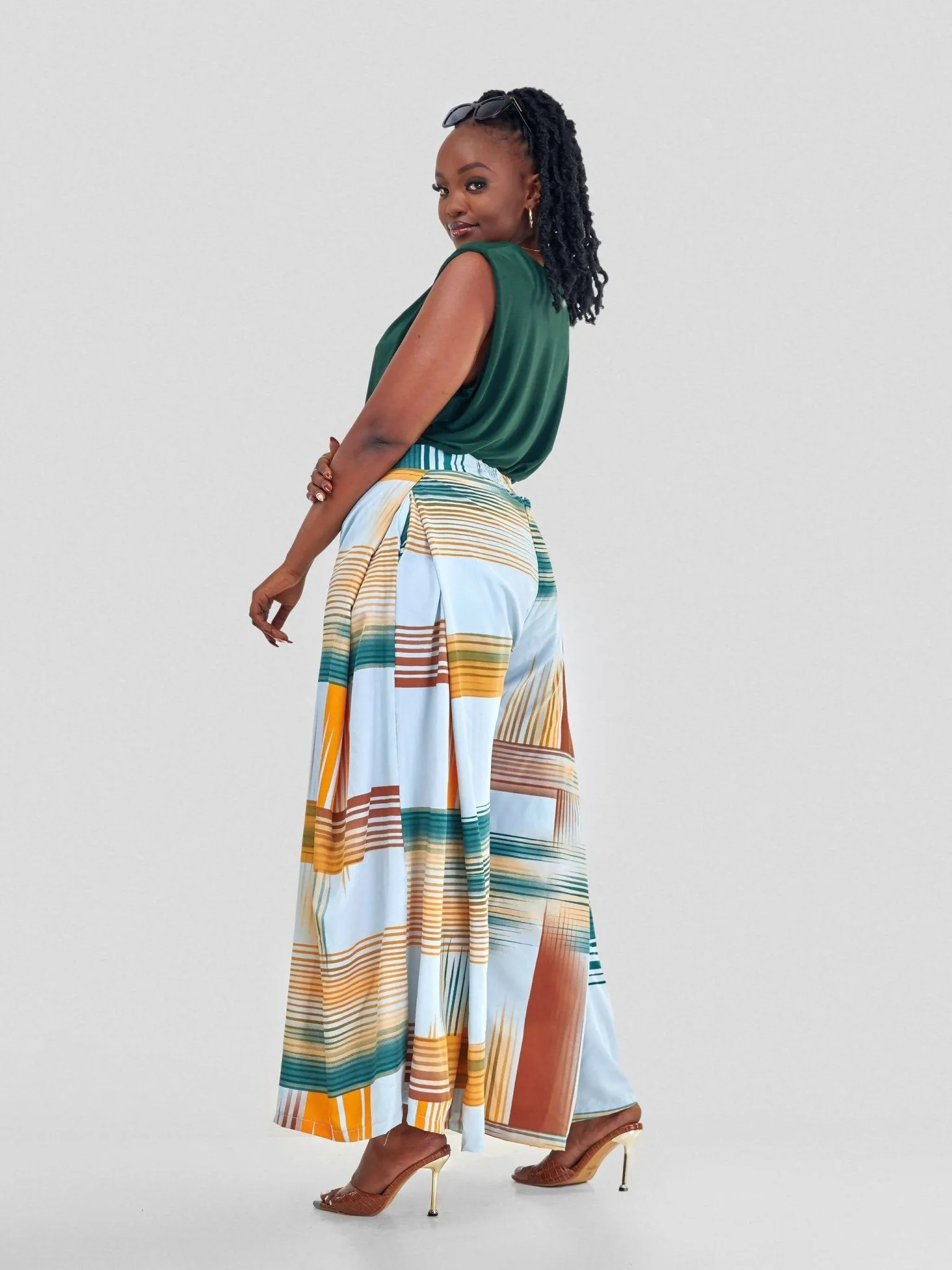 Curves BD Kipepeo Wide Leg Pants - Green / Brown Print