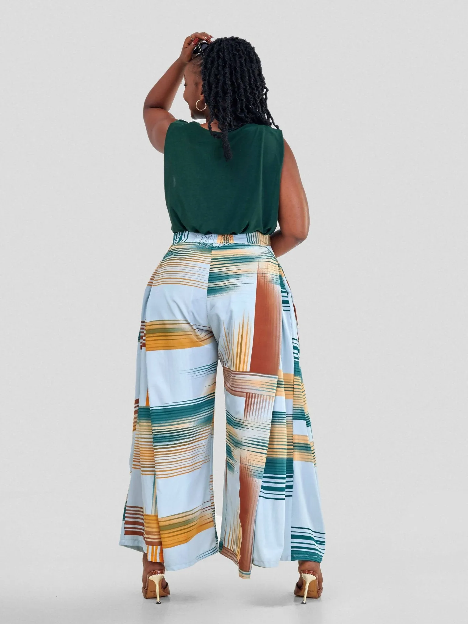 Curves BD Kipepeo Wide Leg Pants - Green / Brown Print