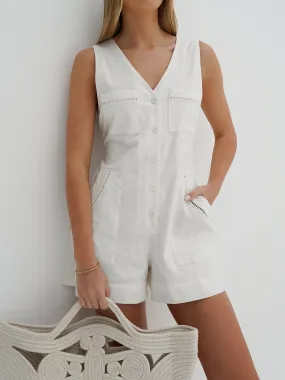 Daphne Easy Fit Romper | White