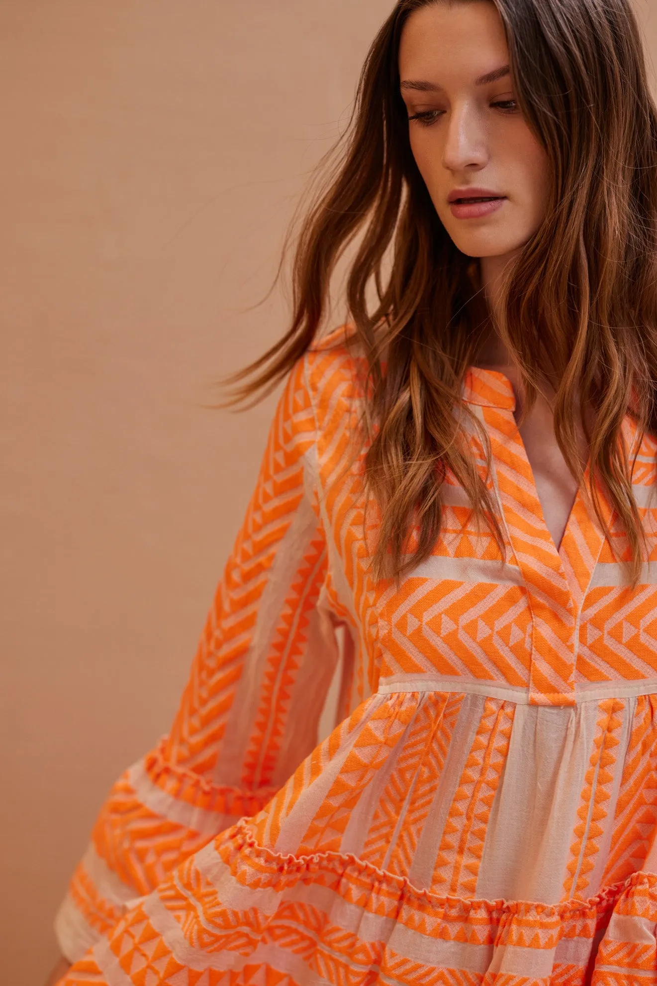 DEVOTION TWINS Ella MIDI Dress | NEON ORANGE on OFF WHITE