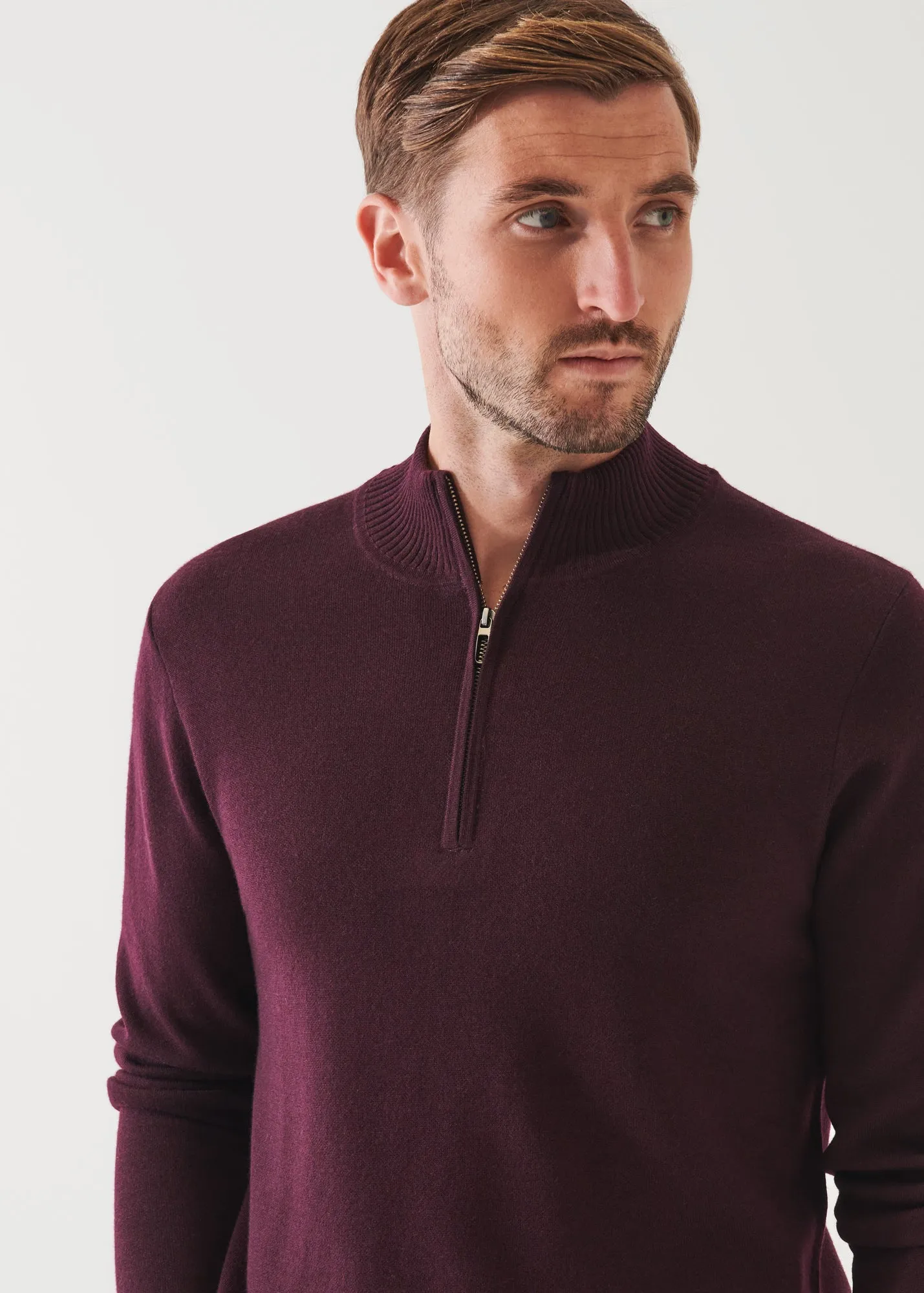 DOUBLE-FACE QUARTER ZIP MOCK NECK