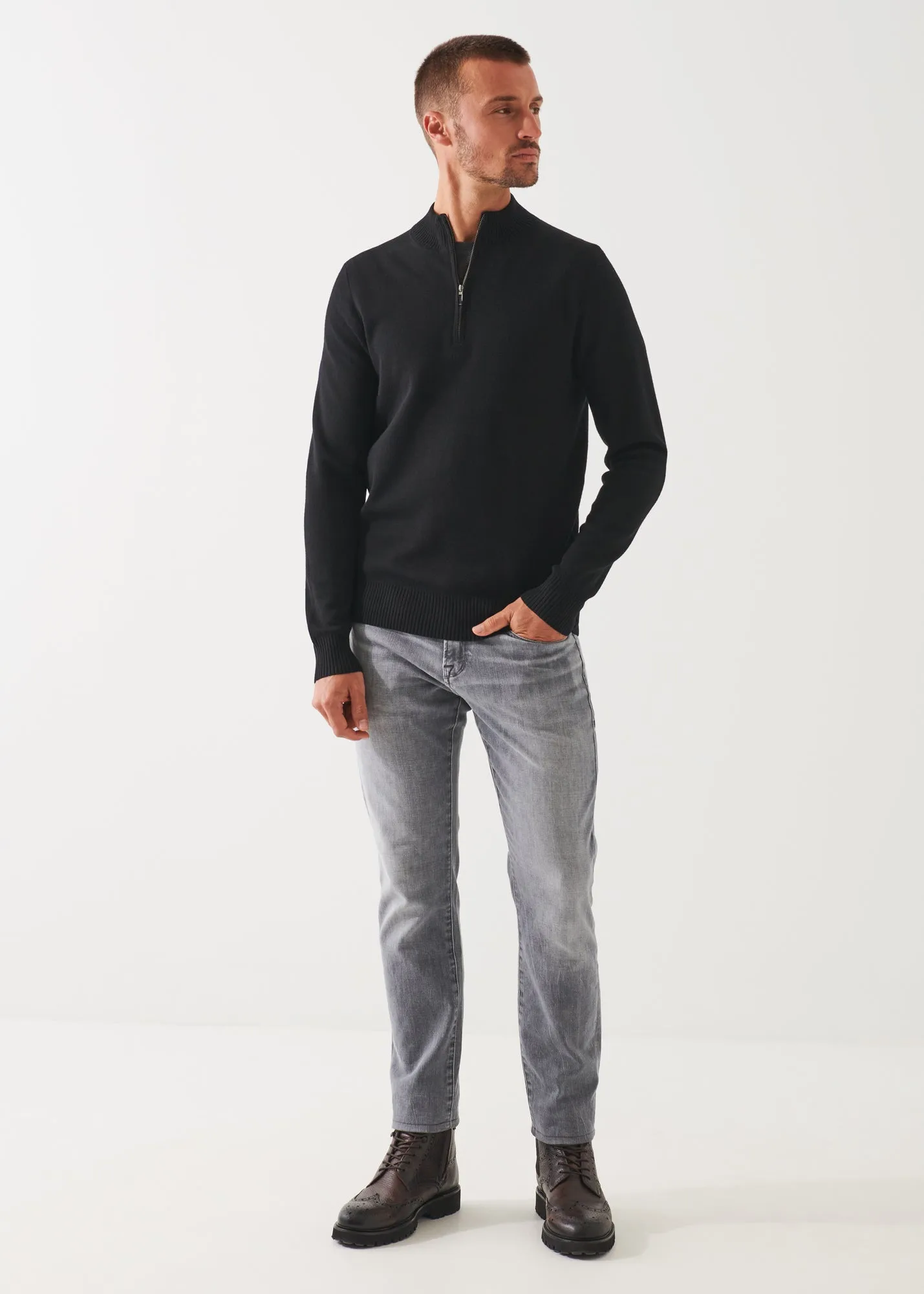 DOUBLE-FACE QUARTER ZIP MOCK NECK