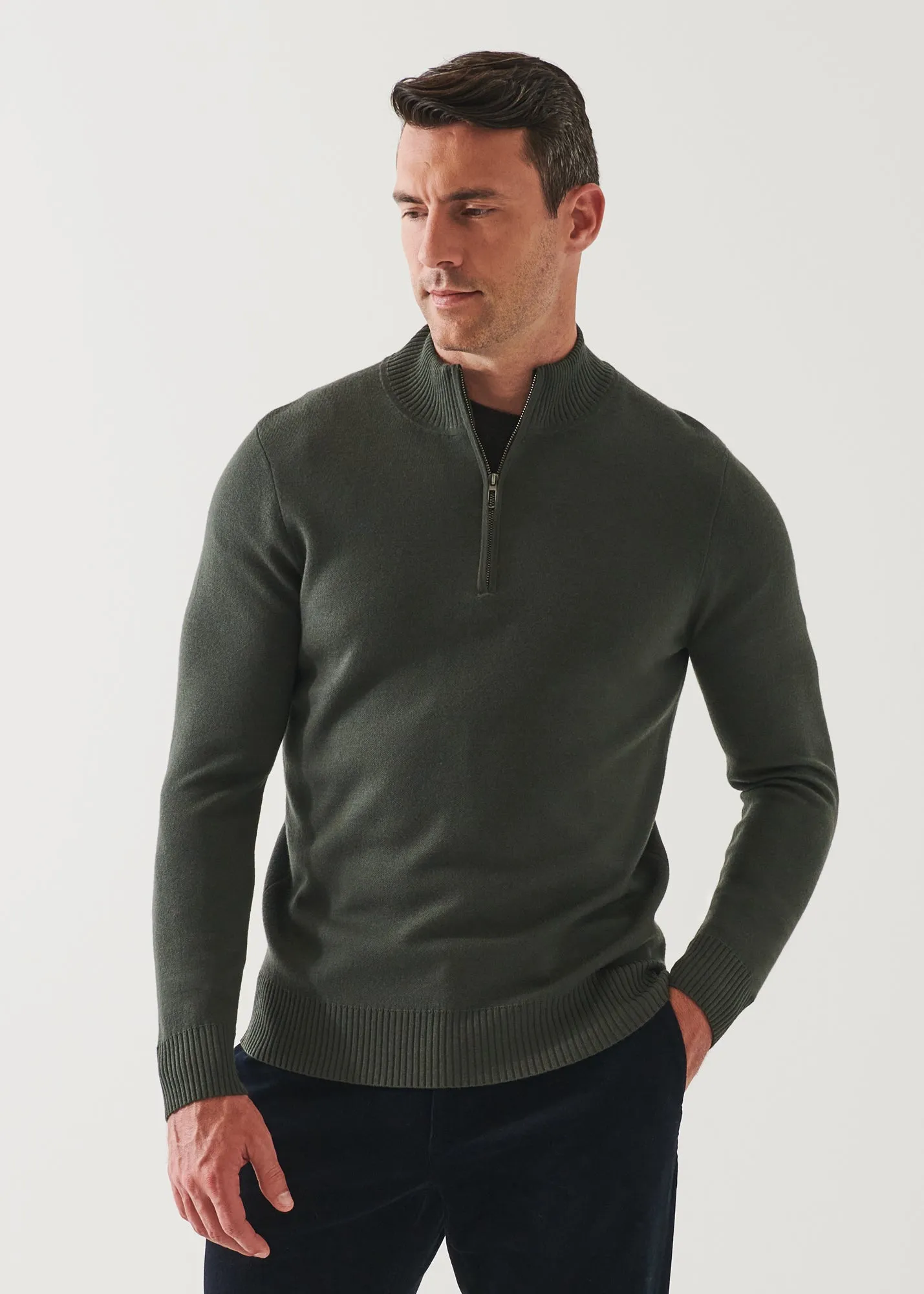 DOUBLE-FACE QUARTER ZIP MOCK NECK