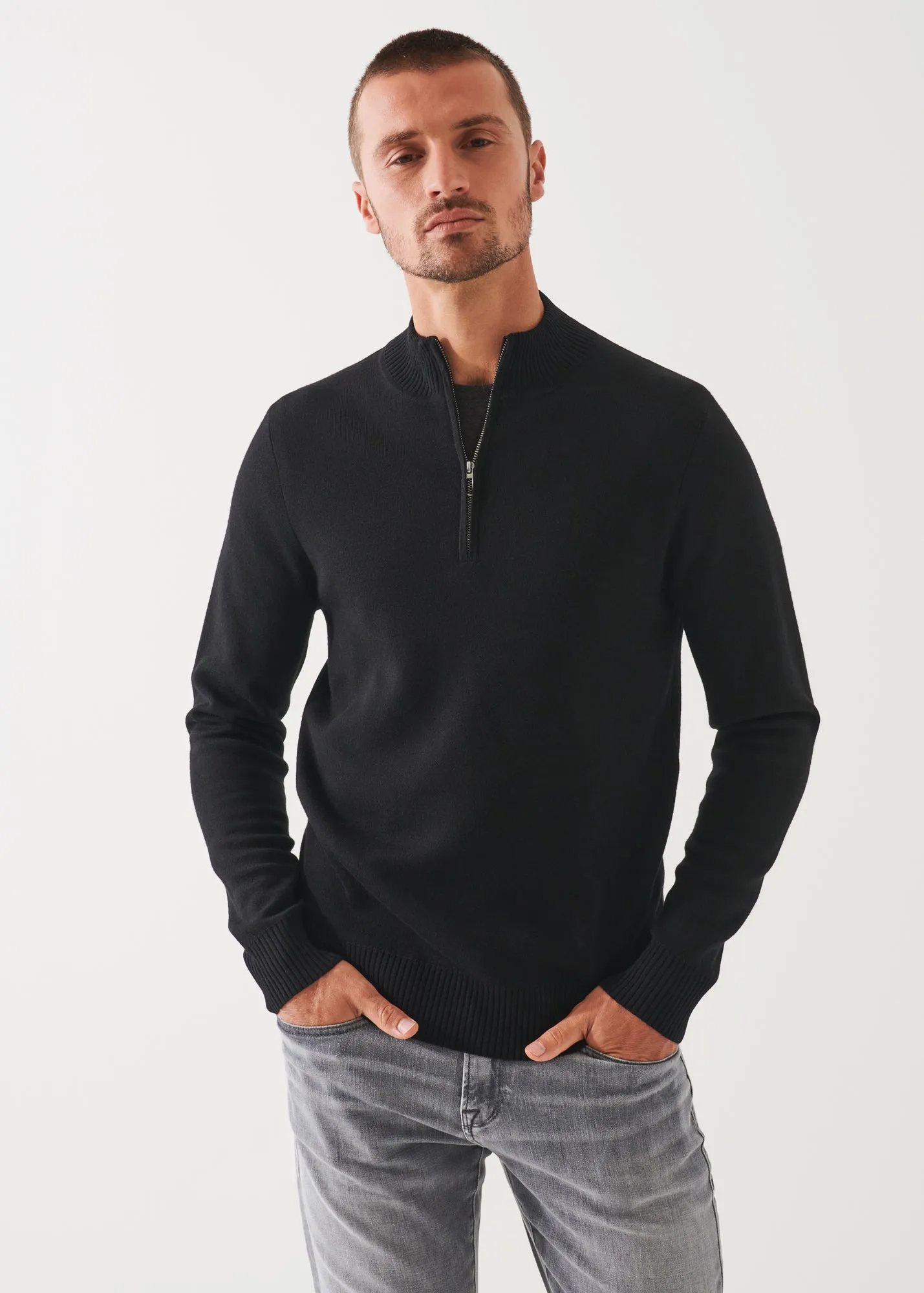 DOUBLE-FACE QUARTER ZIP MOCK NECK