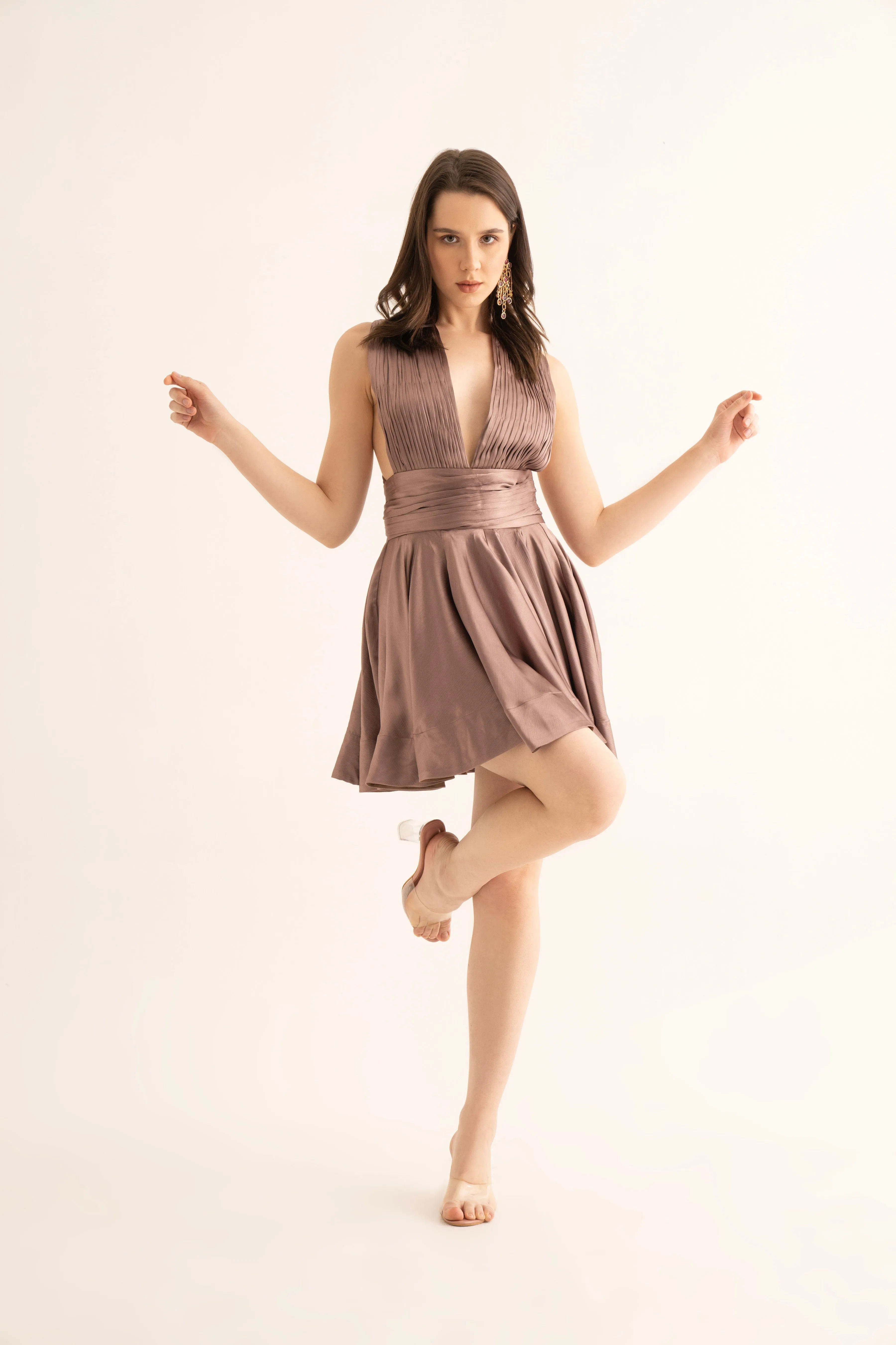 Dusty Rose V-Neck Twirl Dress