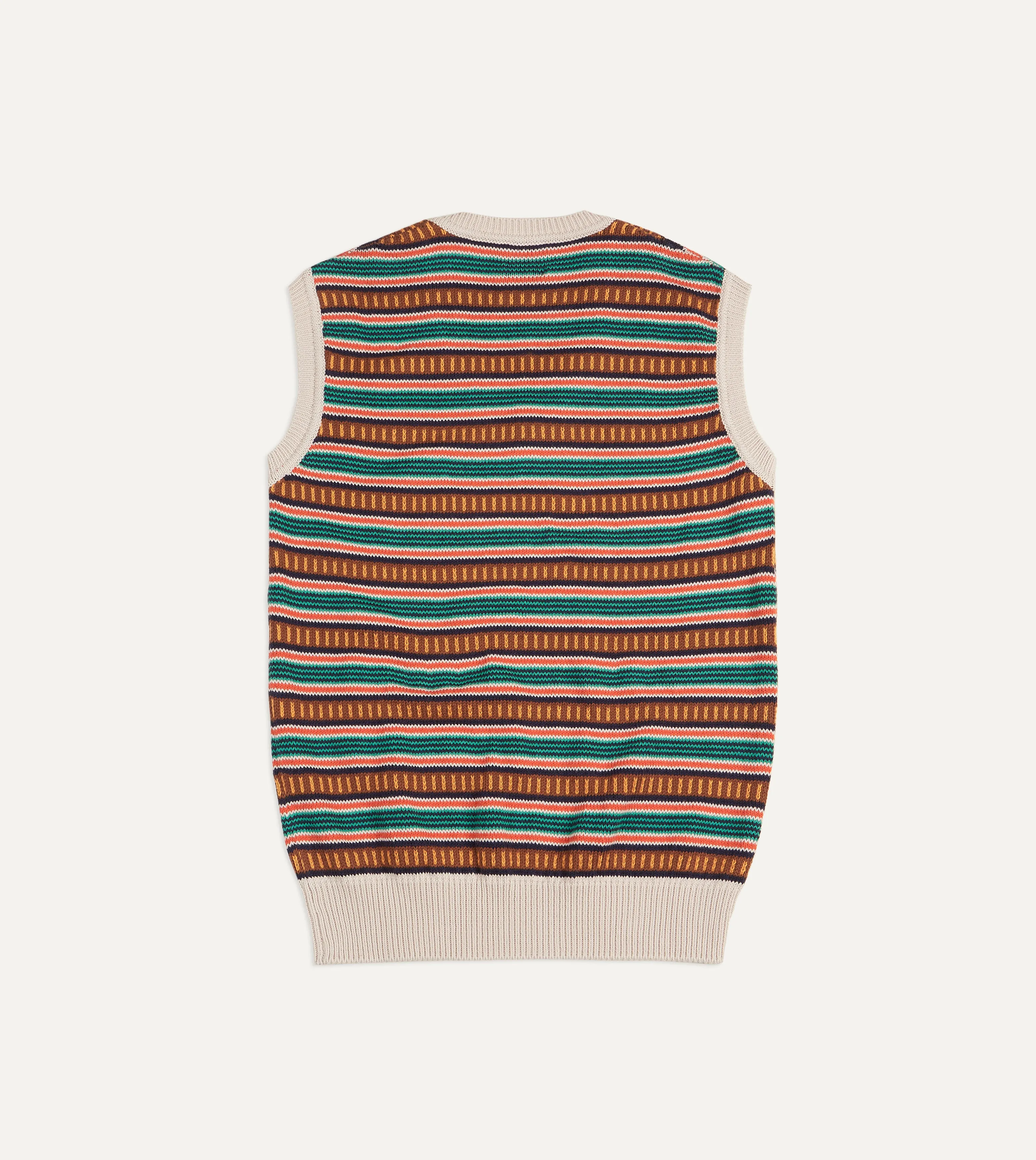 Ecru and Multi Coloured Cotton Cashmere Western Knit Vest