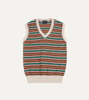 Ecru and Multi Coloured Cotton Cashmere Western Knit Vest