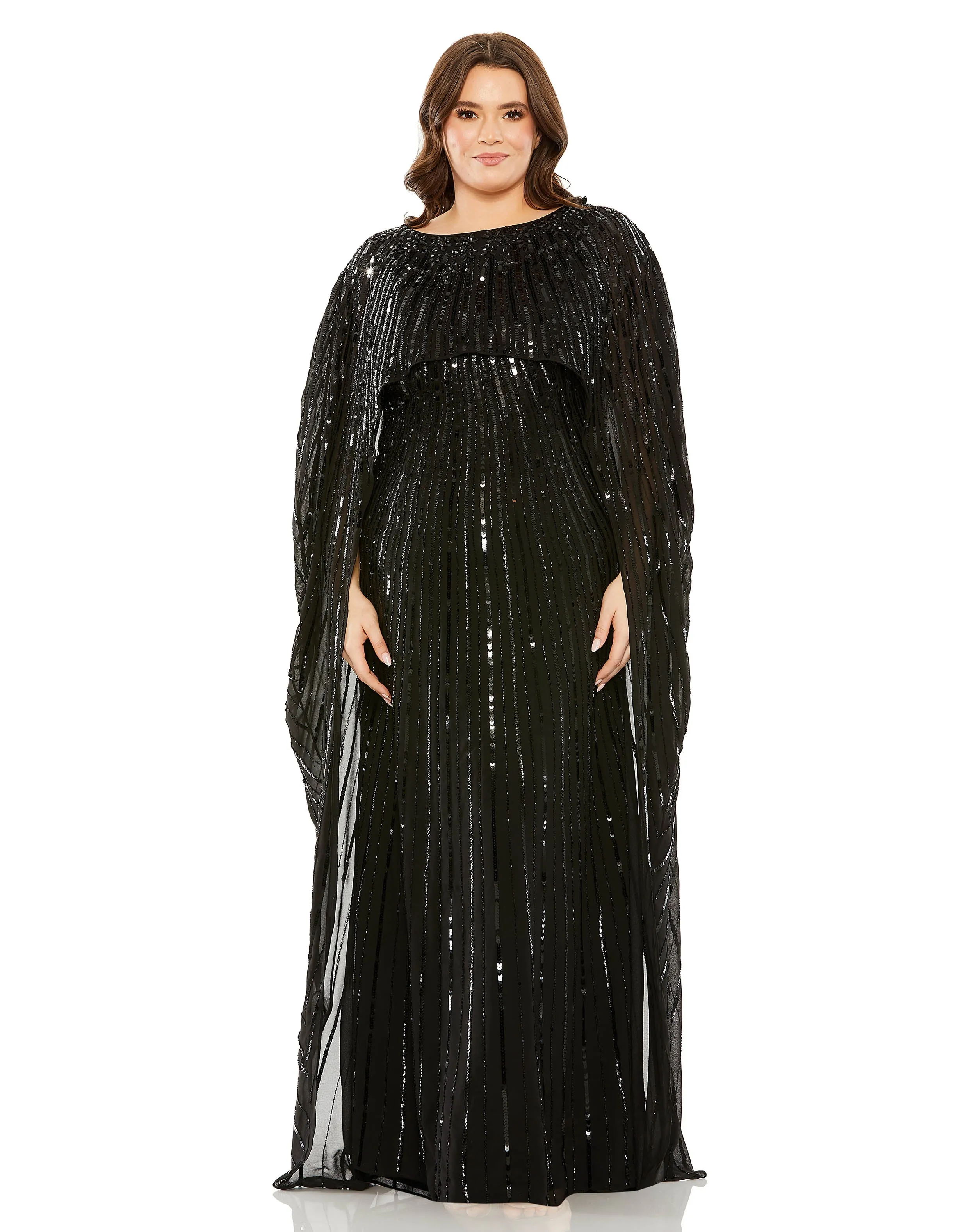 Embellished Column Cape Gown