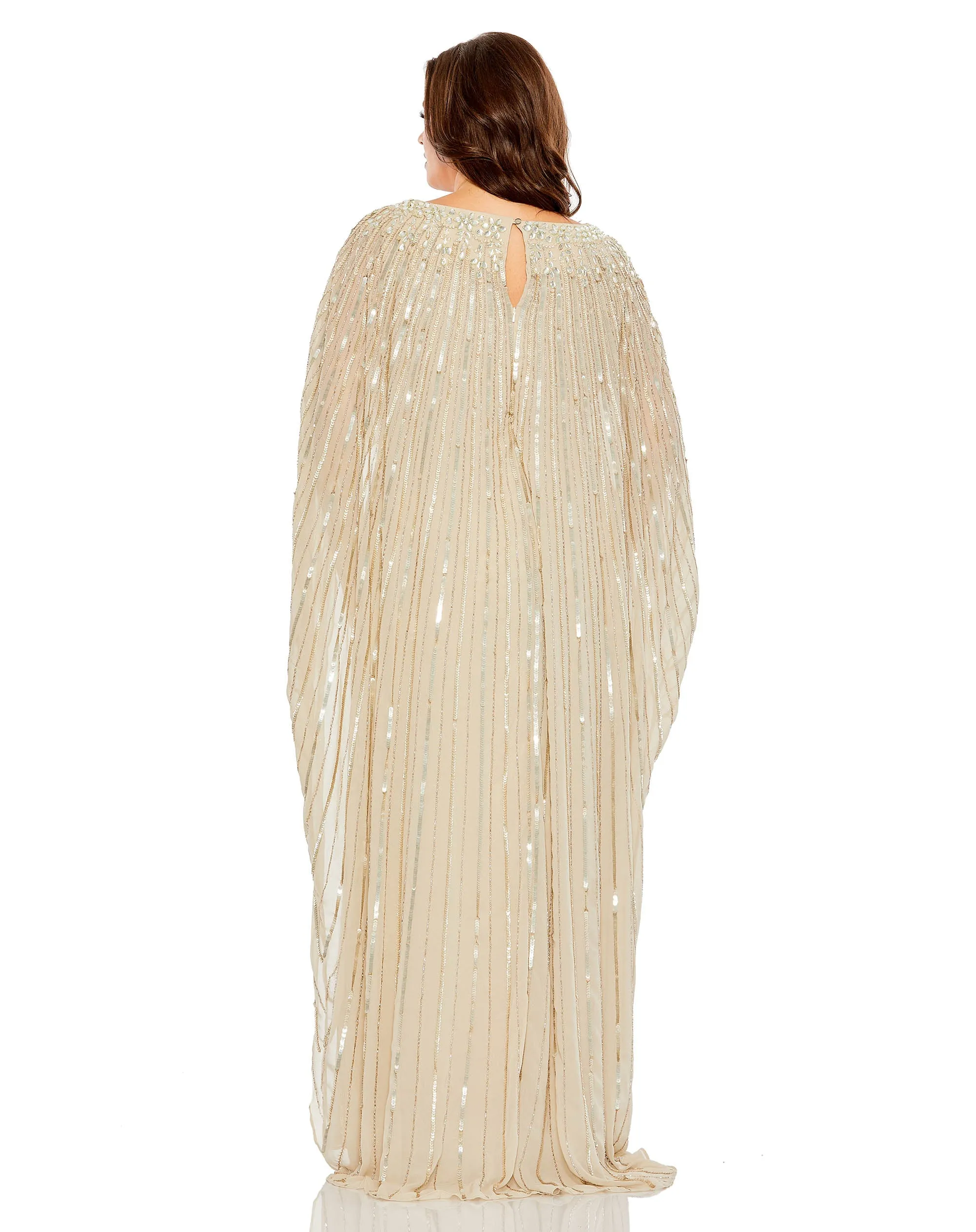 Embellished Column Cape Gown