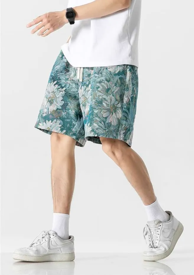 Embroidered Flower Elastic Waist Shorts