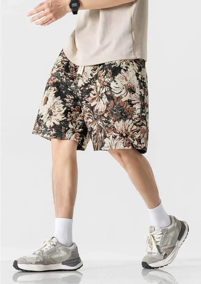 Embroidered Flower Elastic Waist Shorts