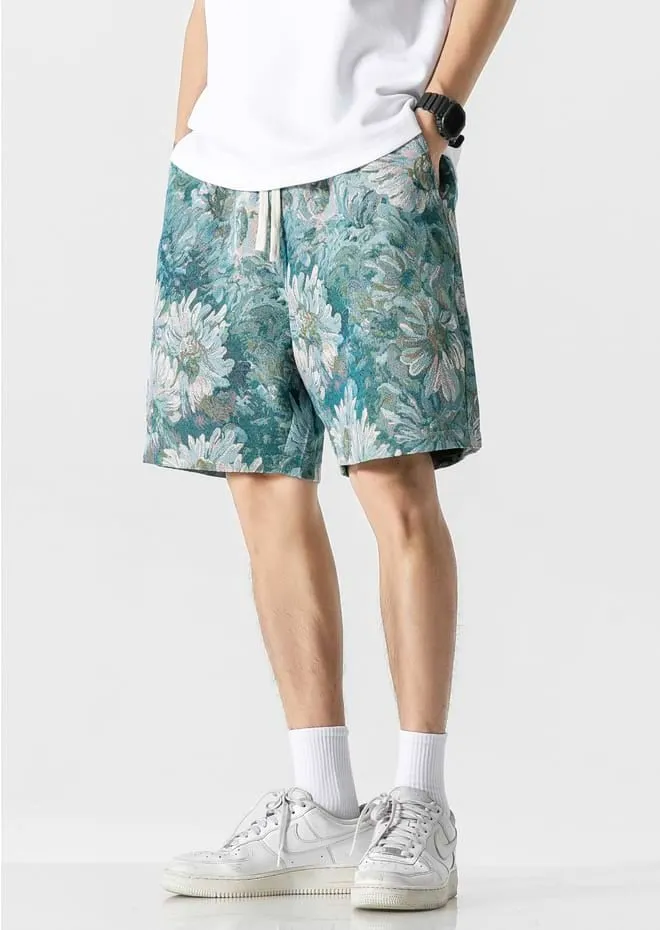 Embroidered Flower Elastic Waist Shorts